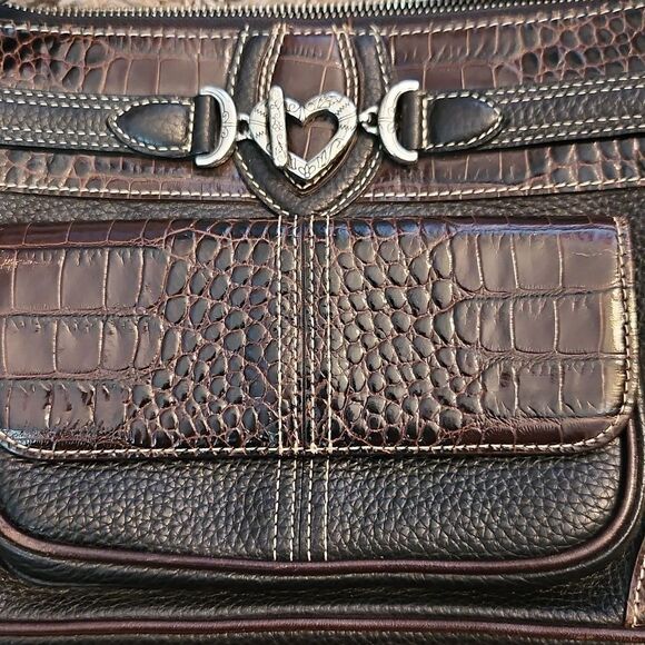 Brighton Black & Brown Leather Crossbody Bag | Adjustable Strap | 11"x7.5"x3" - Picture 2 of 15